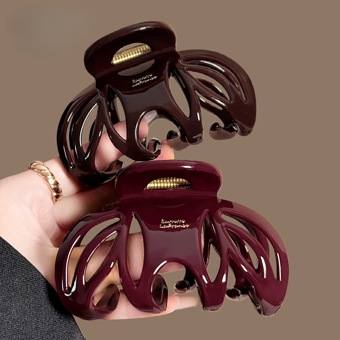 Hair Claw Clip Set - Vvintage Red Black Color Pumpkin Large