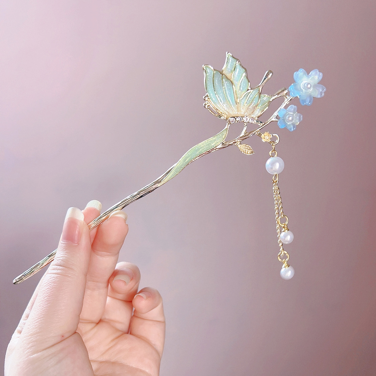Pink Flower Butterfly Hair Pin - Hair Fork Stick review and price