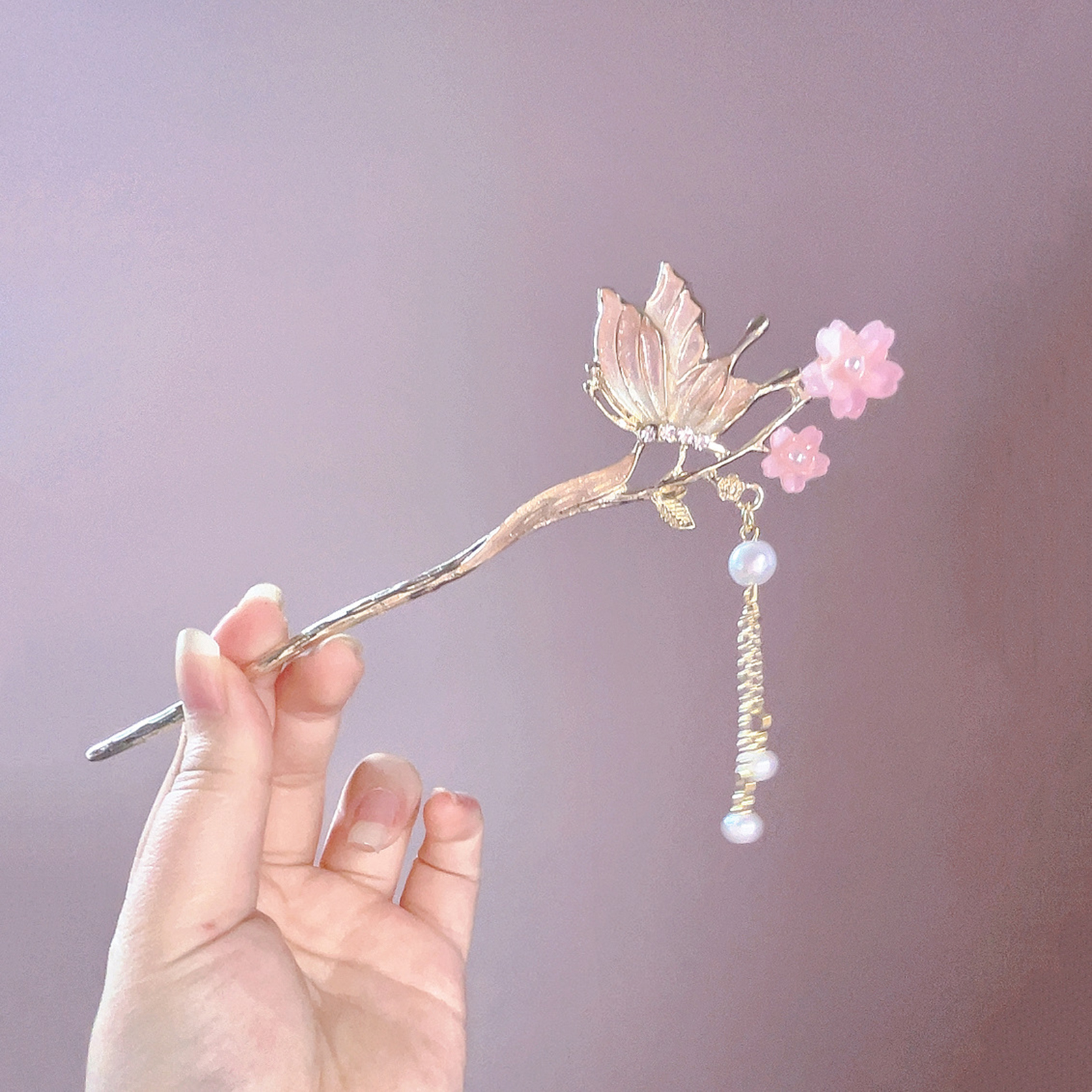 Pink Flower Butterfly Hair Pin - Hair Fork Stick review and price