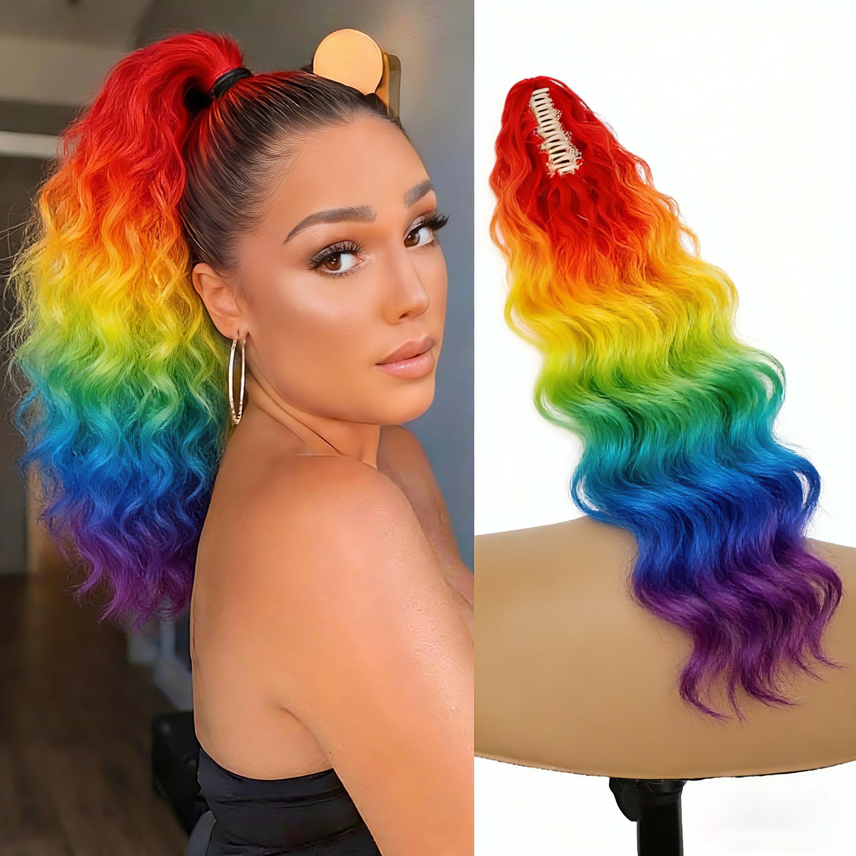 Synthetic Rainbow Claw Long Wa - Hair Claw Clip Set review and price