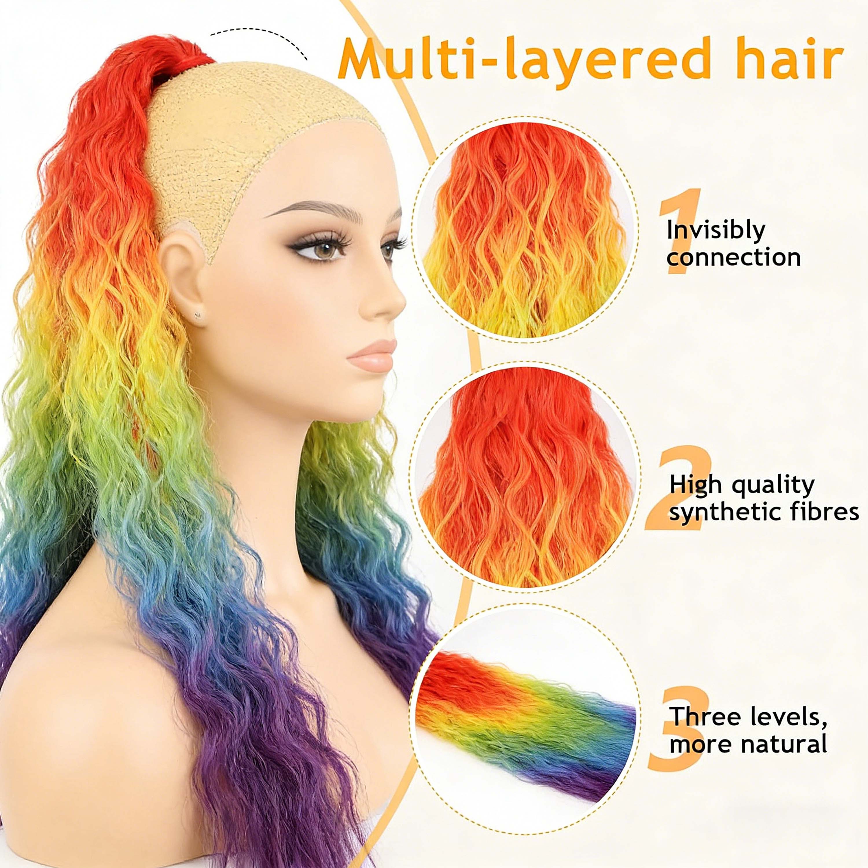 Synthetic Rainbow Claw Long Wa - Hair Claw Clip Set review and price