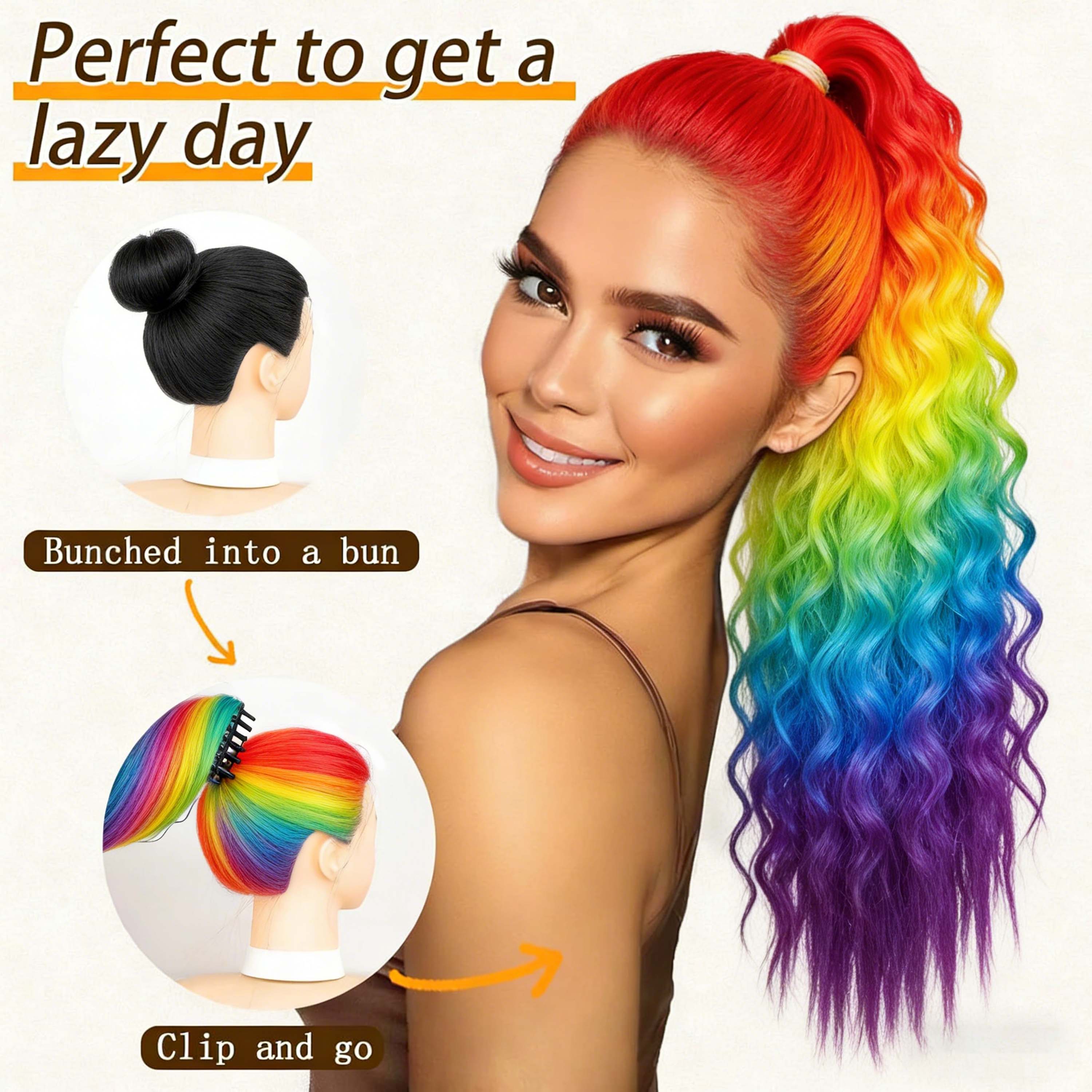 Synthetic Rainbow Claw Long Wa - Hair Claw Clip Set review and price