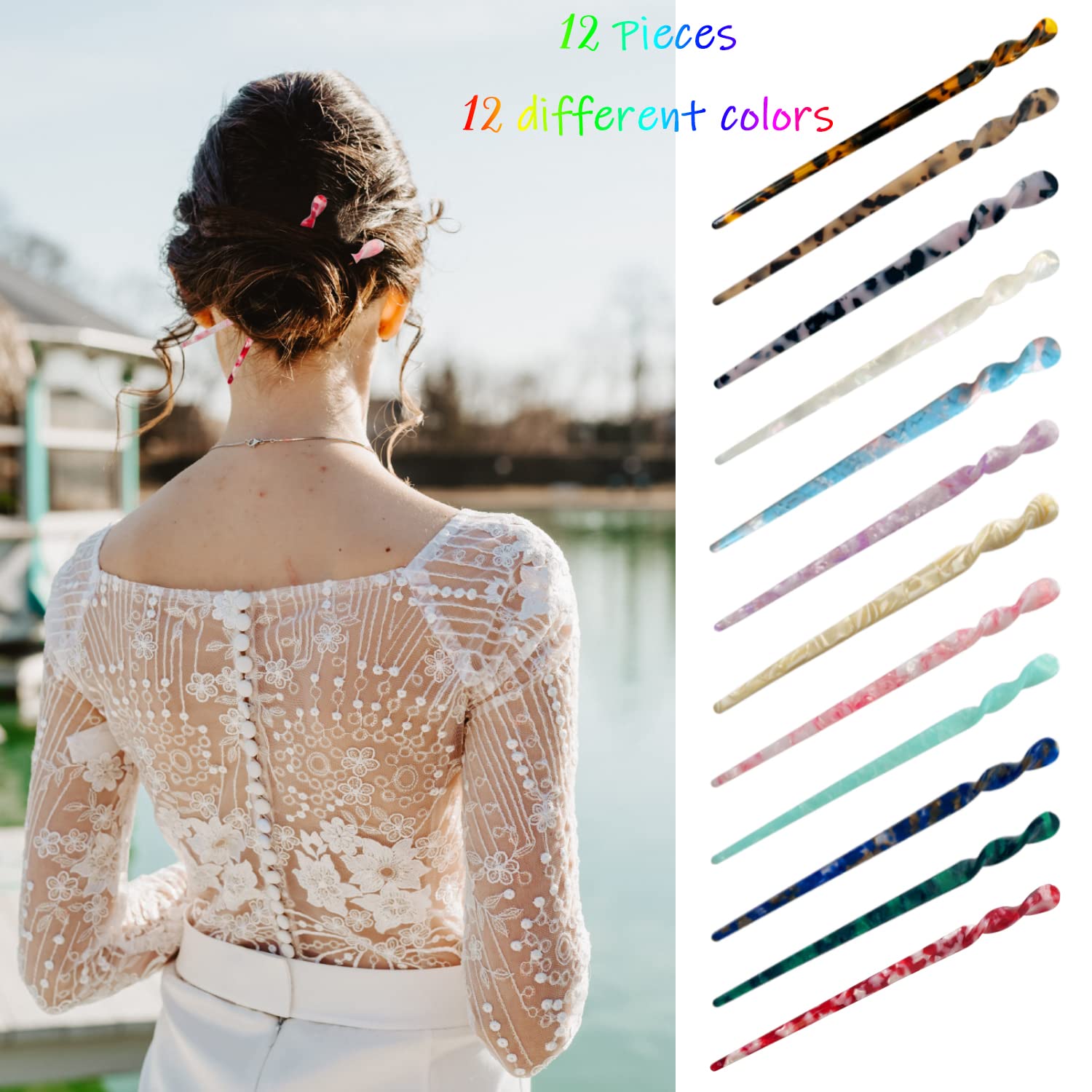 12 Pieces Acetate Hair Sticks  - Women Accessories Images review and price
