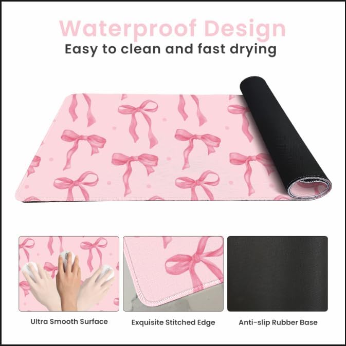 Pink Bow Desk Mat, Large Mouse - Women Accessories Images review and price