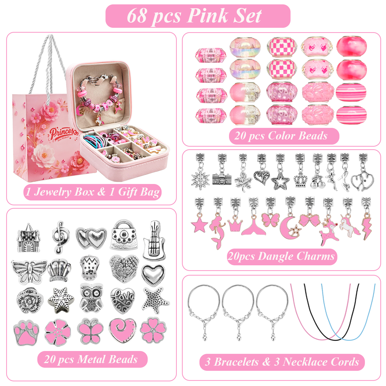 68pcs pink beaded jewelry set, - Women Accessories Gift Set review and price